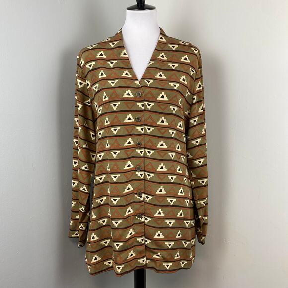 Via Seta Vintage Silk Southwest Button Down Long Sleeve Tunic Top Large - Picture 1 of 7